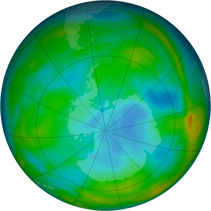 Antarctic ozone map for 02 July 2005